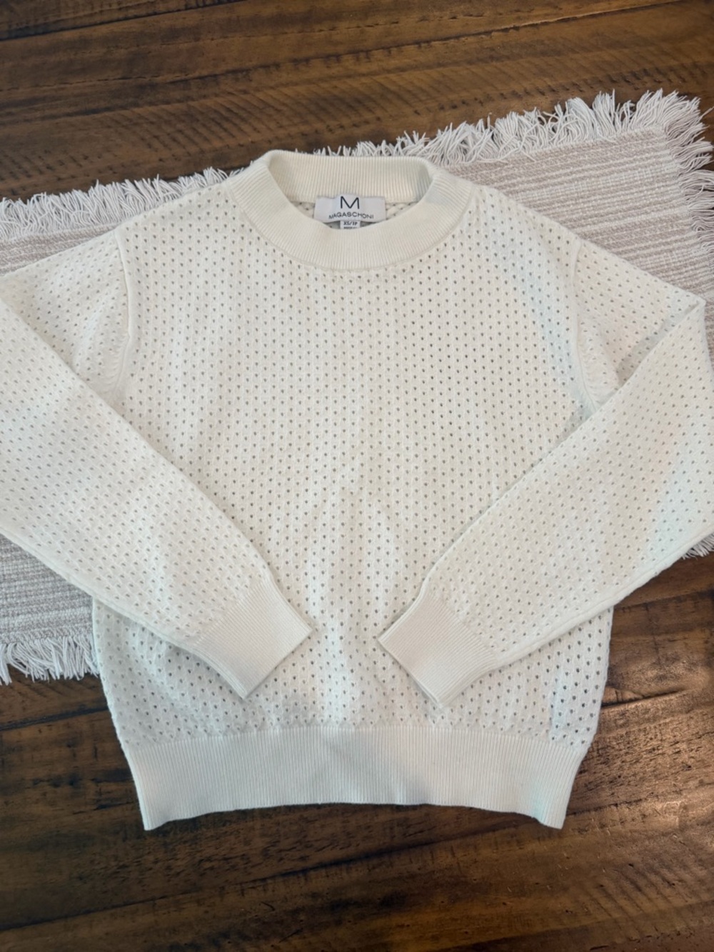 Magaschoni Cream Open-Knit Crewneck Sweater